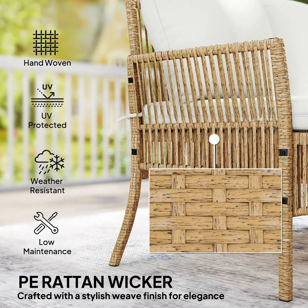 OUTSUNNY 3 Piece Rattan Garden Furniture Set with Cushions, Natural Wood 5