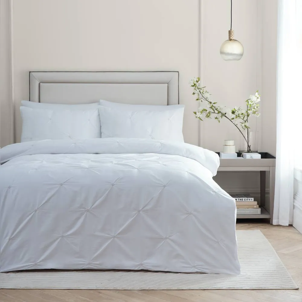 Paoletti Elysia Pinch Pleat 100% Cotton Embroidered Duvet Cover Set in Light Beige