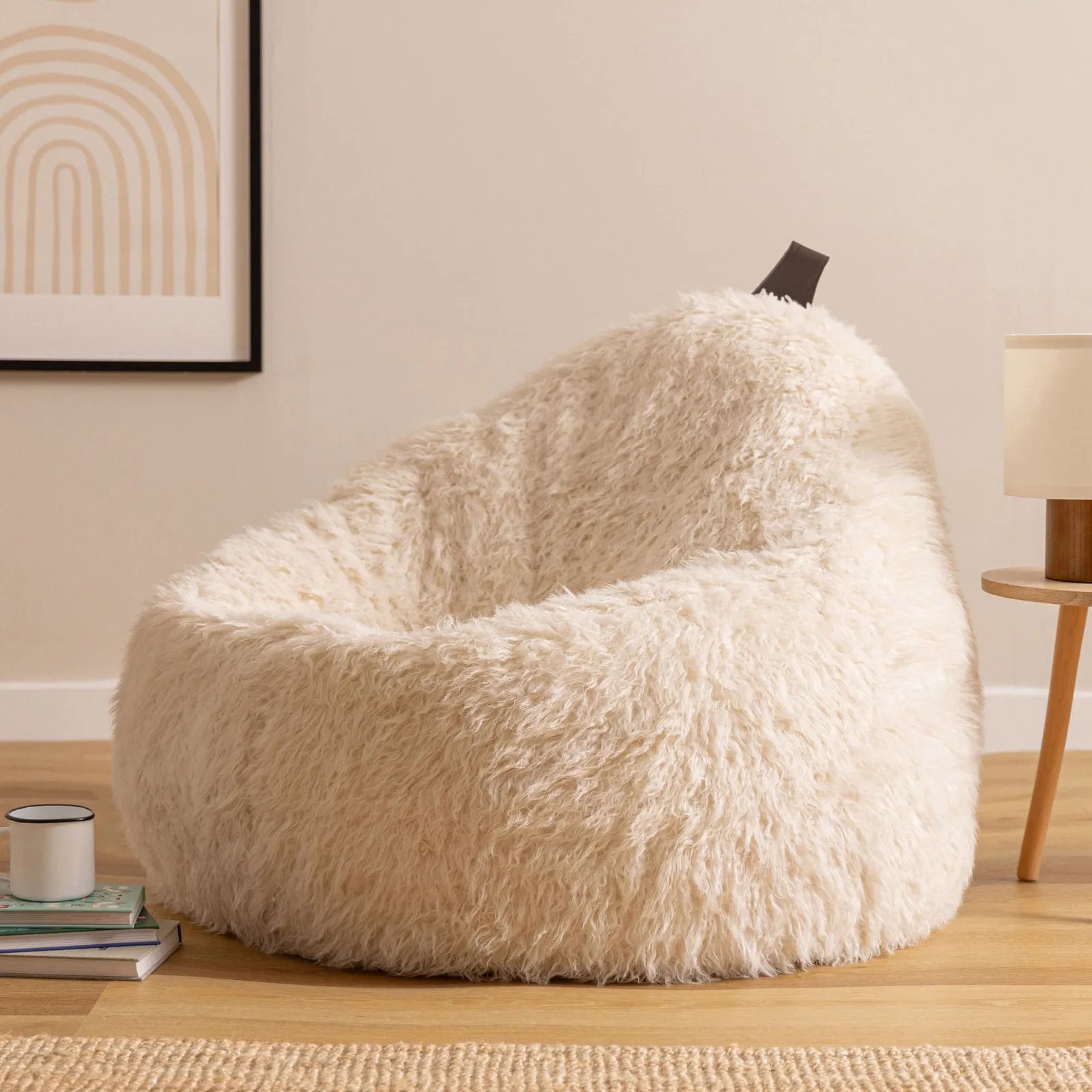 icon Cocoon Faux Fur Bean Bag Natural Bean Bag Chairs in White