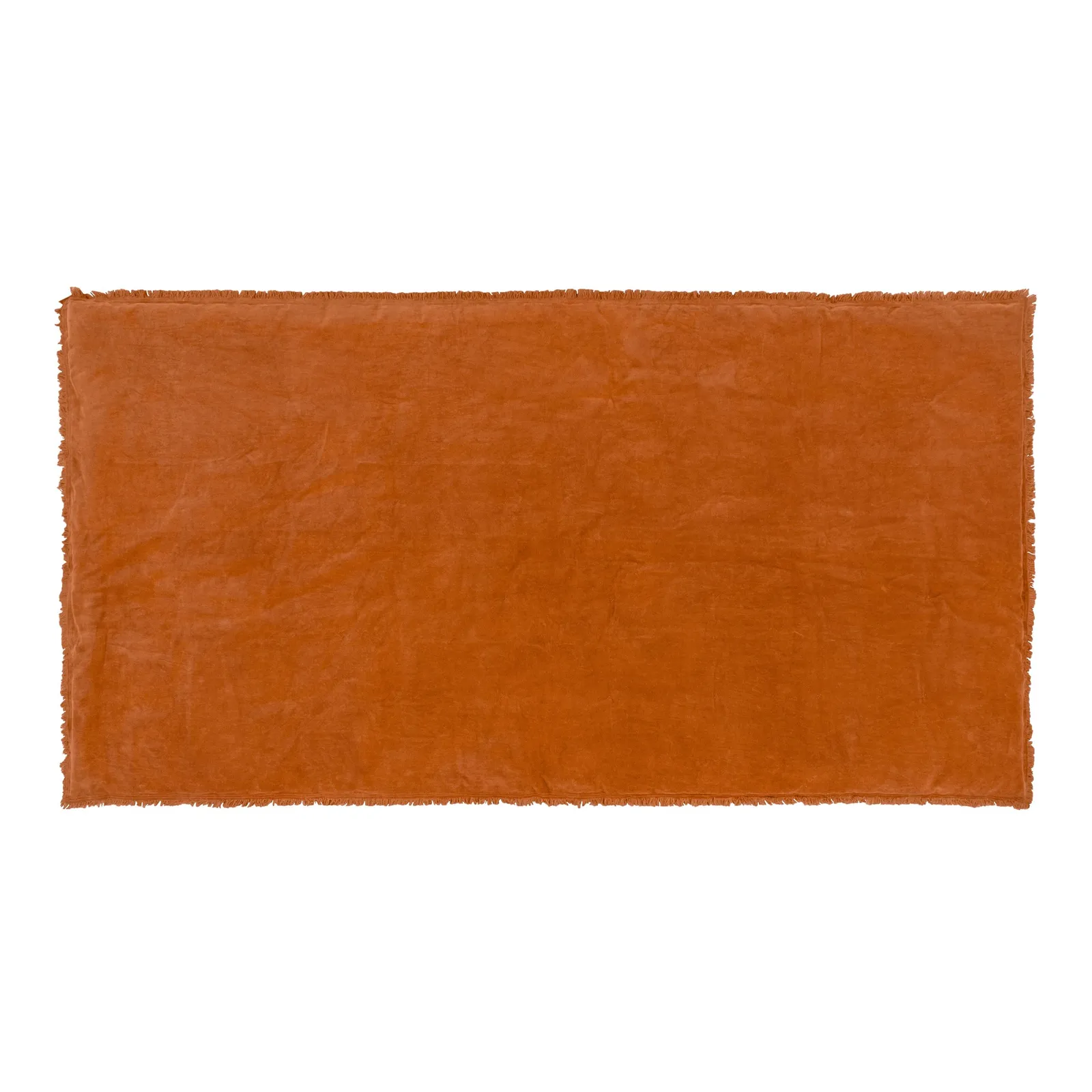 Yard Jaye Fringed Cotton Velvet Bedspread in Burnt Orange 3