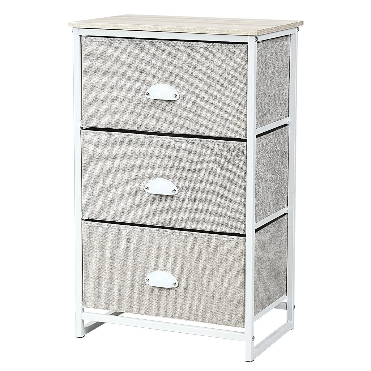 Costway 3-Drawer Fabric Dresser Metal Frame Chest of Drawers Nightstand