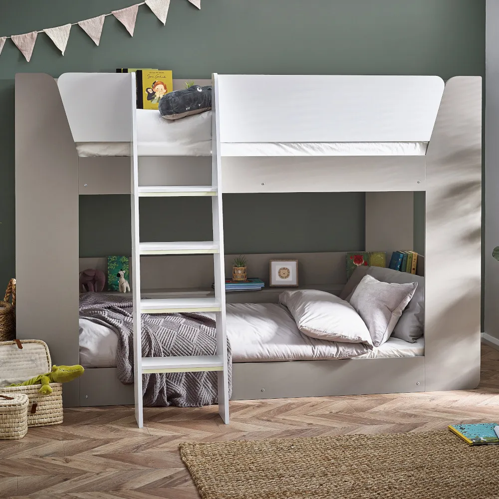 Parsec - Single – Bunk Bed with Angled Ladder - Taupe/White - Wooden - 3ft