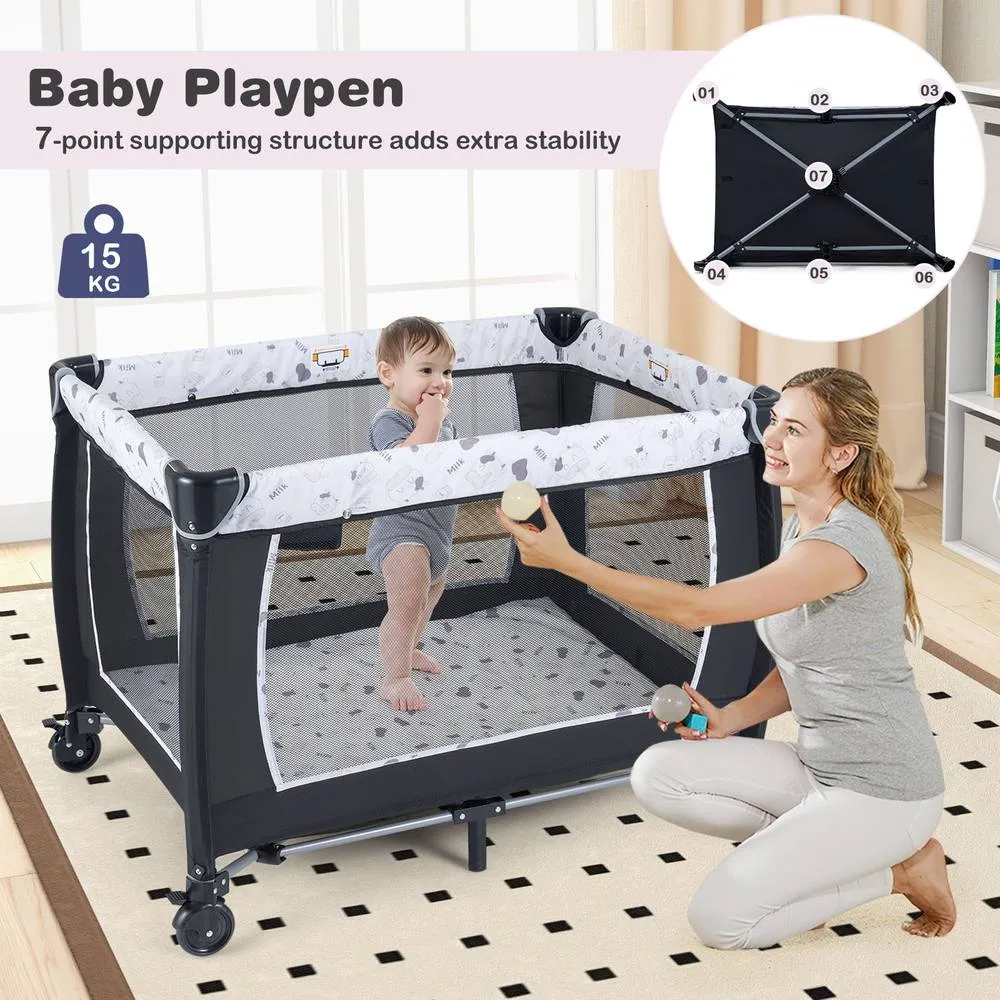 Costway Foldable Pack &Play Portable Baby Playard w/Rocking Bassinet&Music Box 4