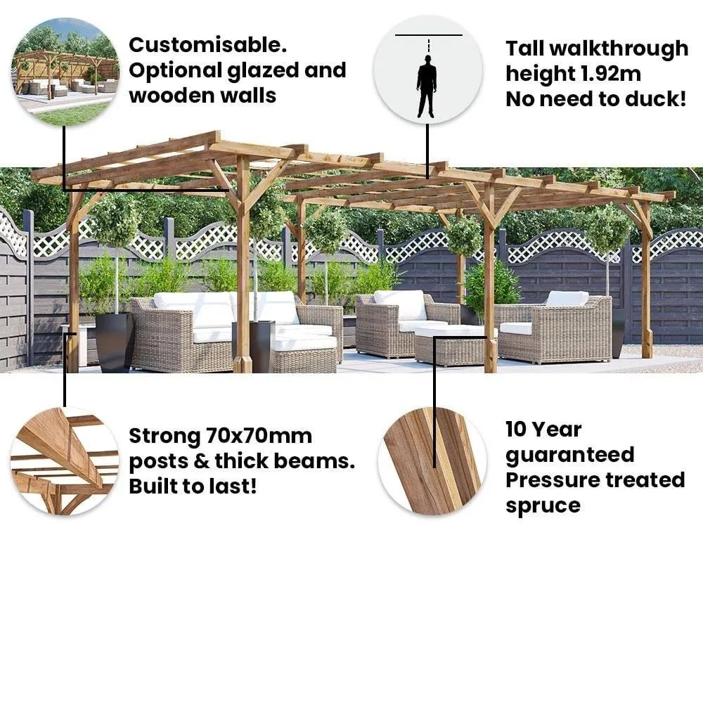 Dunster House Wooden Pergola Kit 6x3m Pressure Treated Heavy Duty Utopia in Brown 4