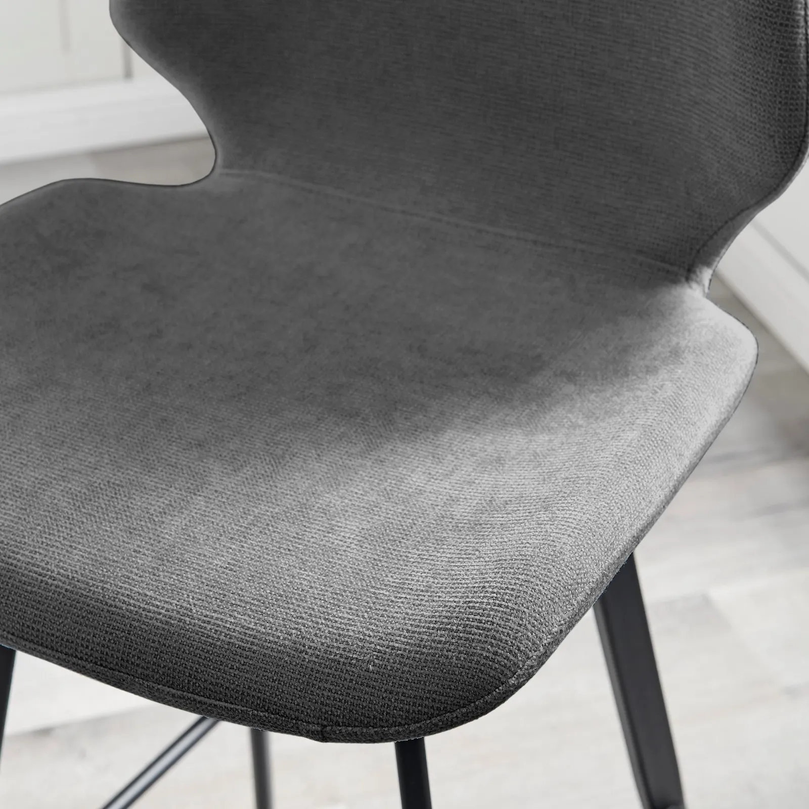 FurnitureboxUK Nyla Set of 2 Fabric Black Leg Counter Stools in Grey 3
