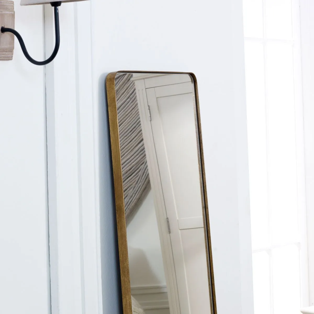 Melody Maison Tall Brushed Gold Thin Framed Wall Mirror / Leaner Mirror 42cm X 156cm 2