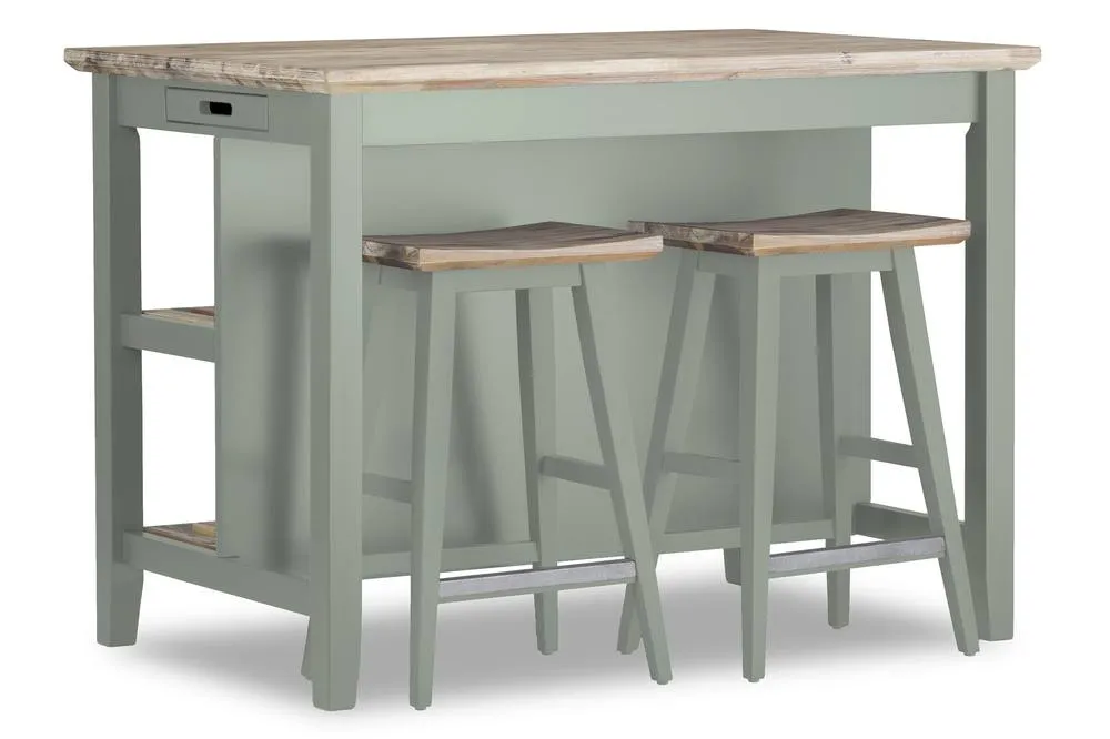 Statement Furniture Florence Bar Stool, Acacia Hardwood Rectangular Seat in Light Green 5