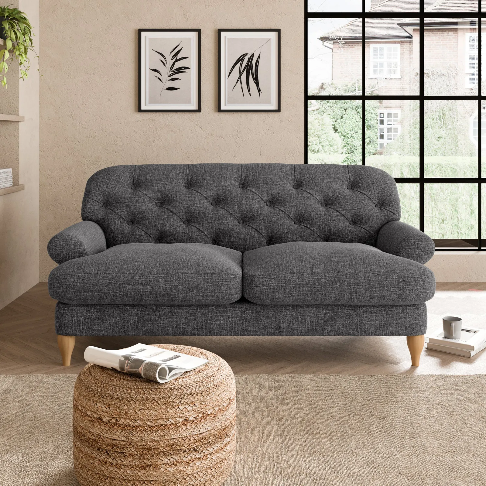 Canterbury Textured Weave 2 Seater Sofa Grey