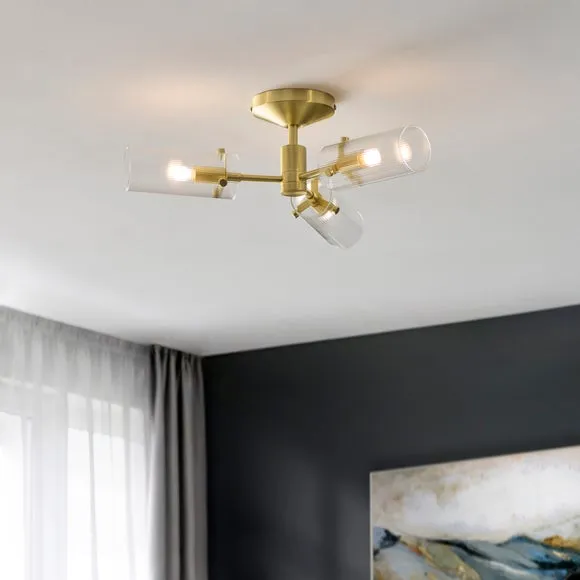 Sterling Ribbed 3 Light Semi Flush Ceiling Light