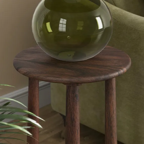 Haider Plinth Side Table with Shelf, Acacia Wood 2