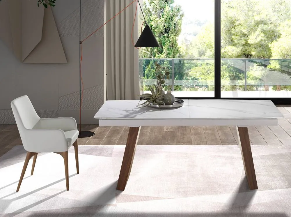 Angel Cerda White Leatherette Dining Chair with Walnut-Coloured 6