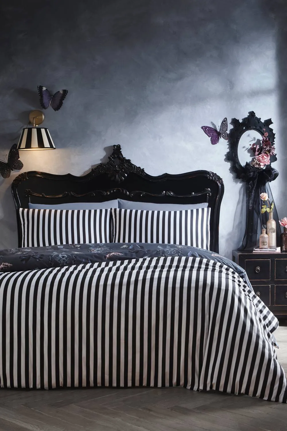 Fusion 'Bows Noir' Halloween Inspired Duvet Cover Set in Grey 4