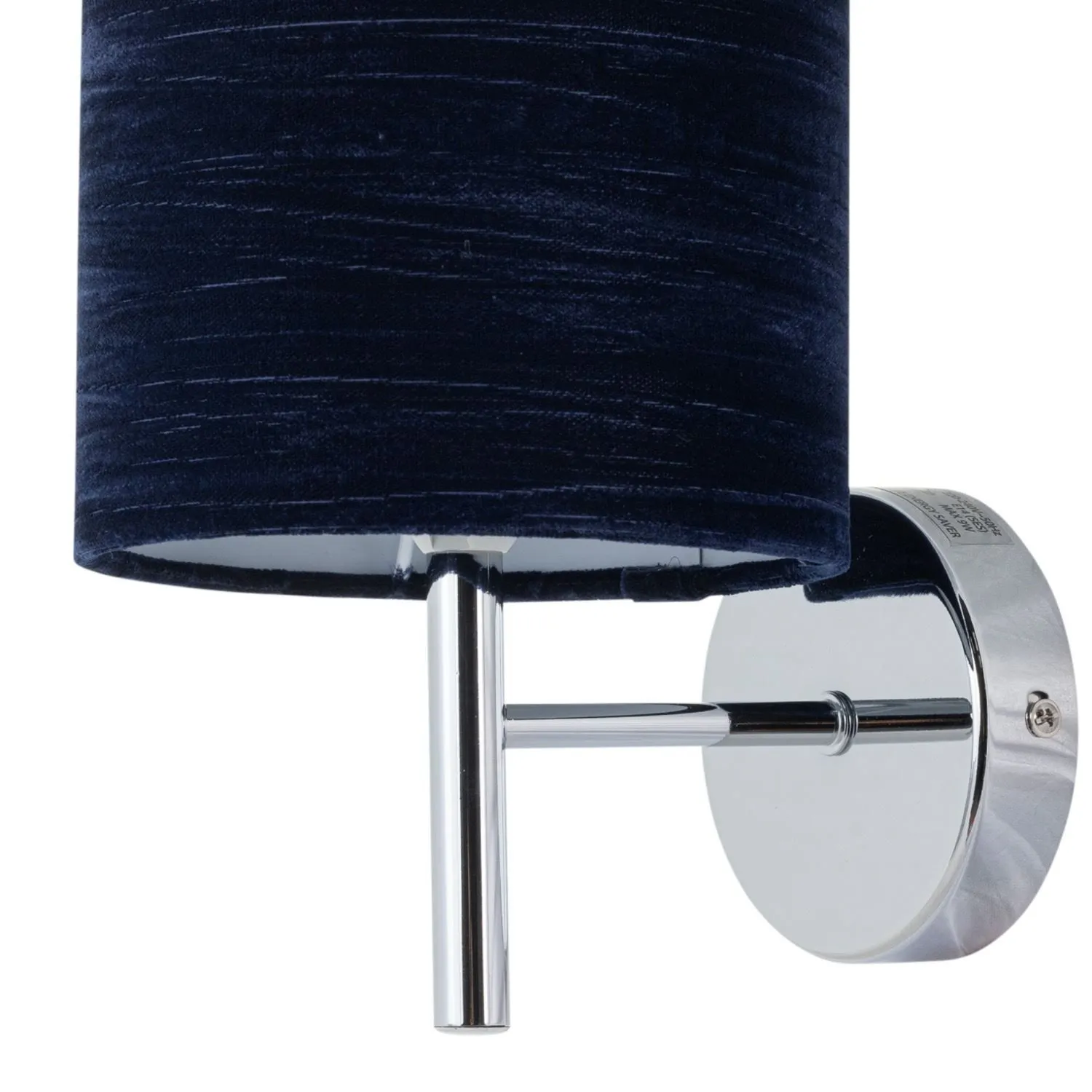 First Choice Lighting Brea - Chrome Wall Light with Navy Blue Crushed Velvet Shade in Silver 2