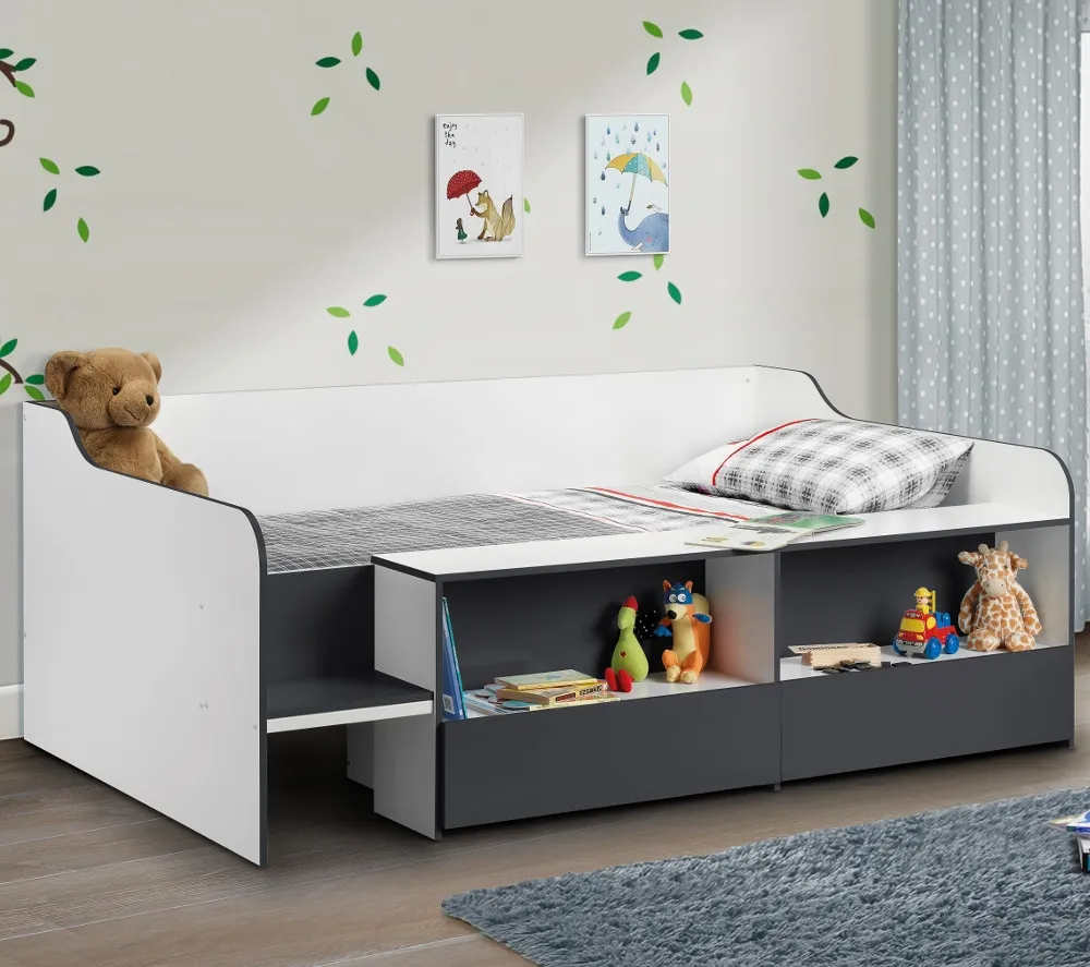 Stella Grey and White Wooden Kids Low Sleeper Cabin Storage Bed Frame - 3ft Single