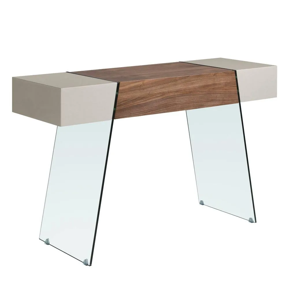 Angel Cerda Walnut & Grey Console Table with Tempered Glass Legs in Pale Grey