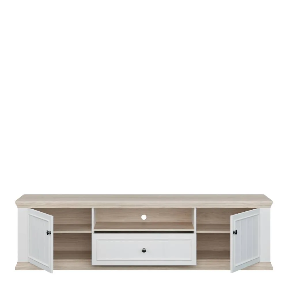 Furniture To Go Pontypool Wide TV Unit - 2 Doors, Drawer & Open Shelf in White & Oak 6