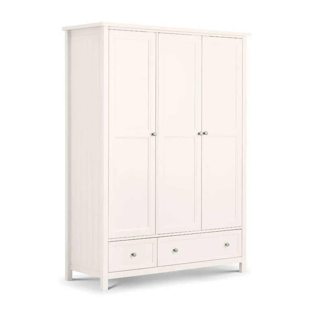 Maine - 3 Door Combination Wardrobe - Surf White - Wooden - Happy Beds 1