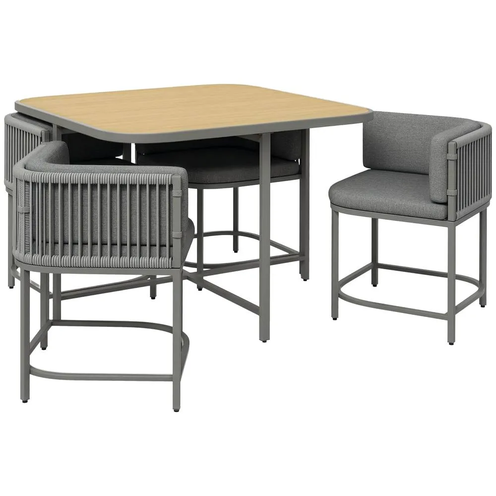 OUTSUNNY 5 PCs Rattan Dining Sets, Cube Garden Furniture with Space-saving Design, Grey 2