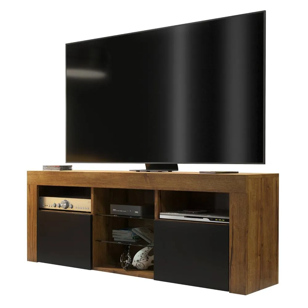 Creative Furniture Pulse TV Unit 145cm - Dark Oak with Black Matt Doors in Dark Brown 3