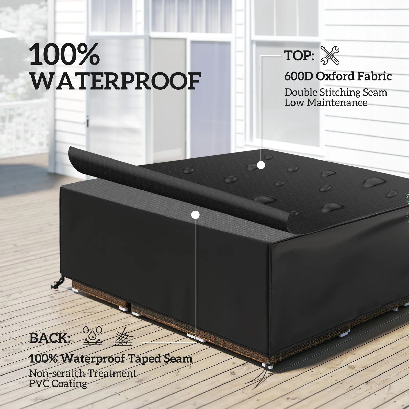 OUTSUNNY Large Garden Set Square Cover Outdoor Furniture Waterproof Resist Fade in Black 4