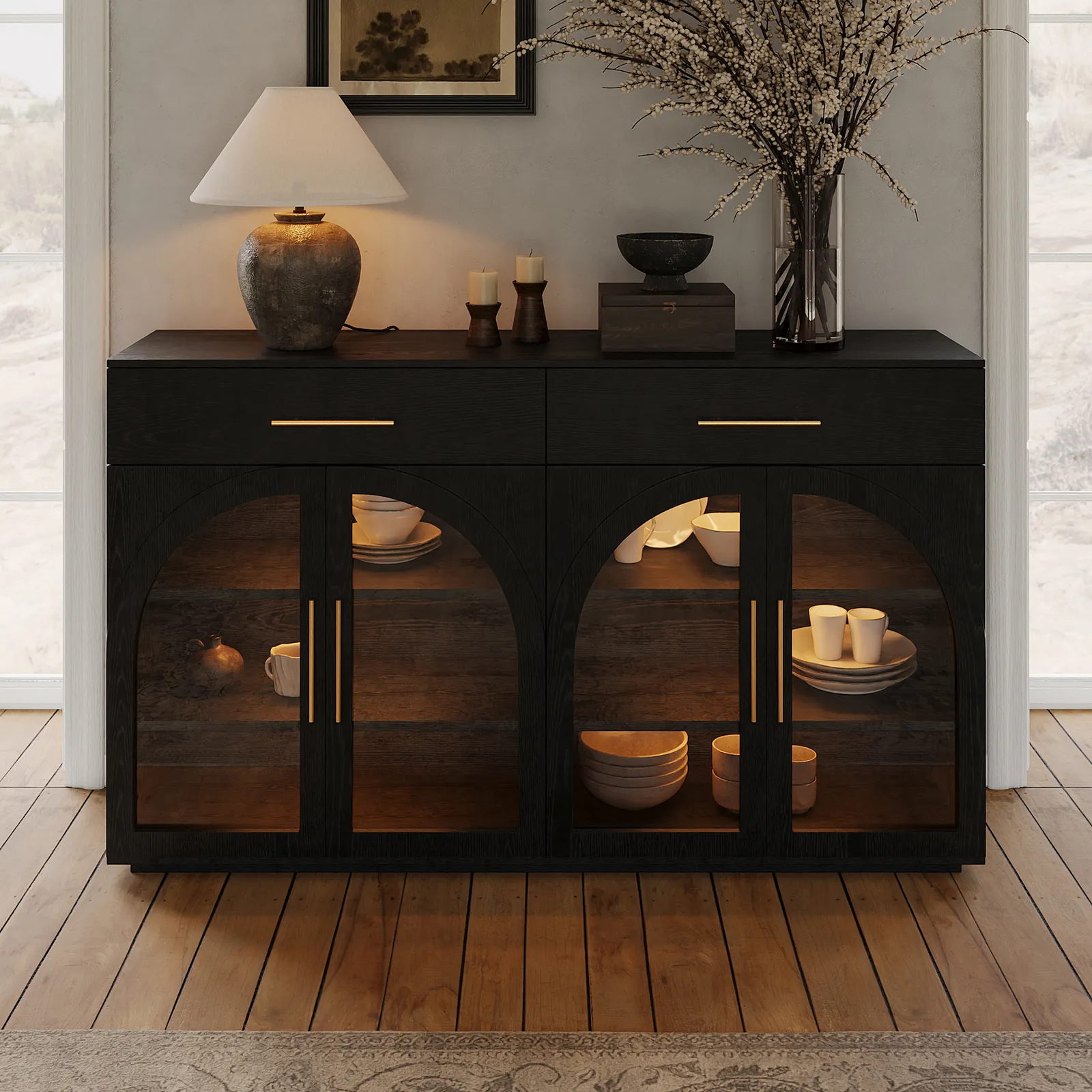 63" Modern Sideboard Wooden Buffet with Storage & Light