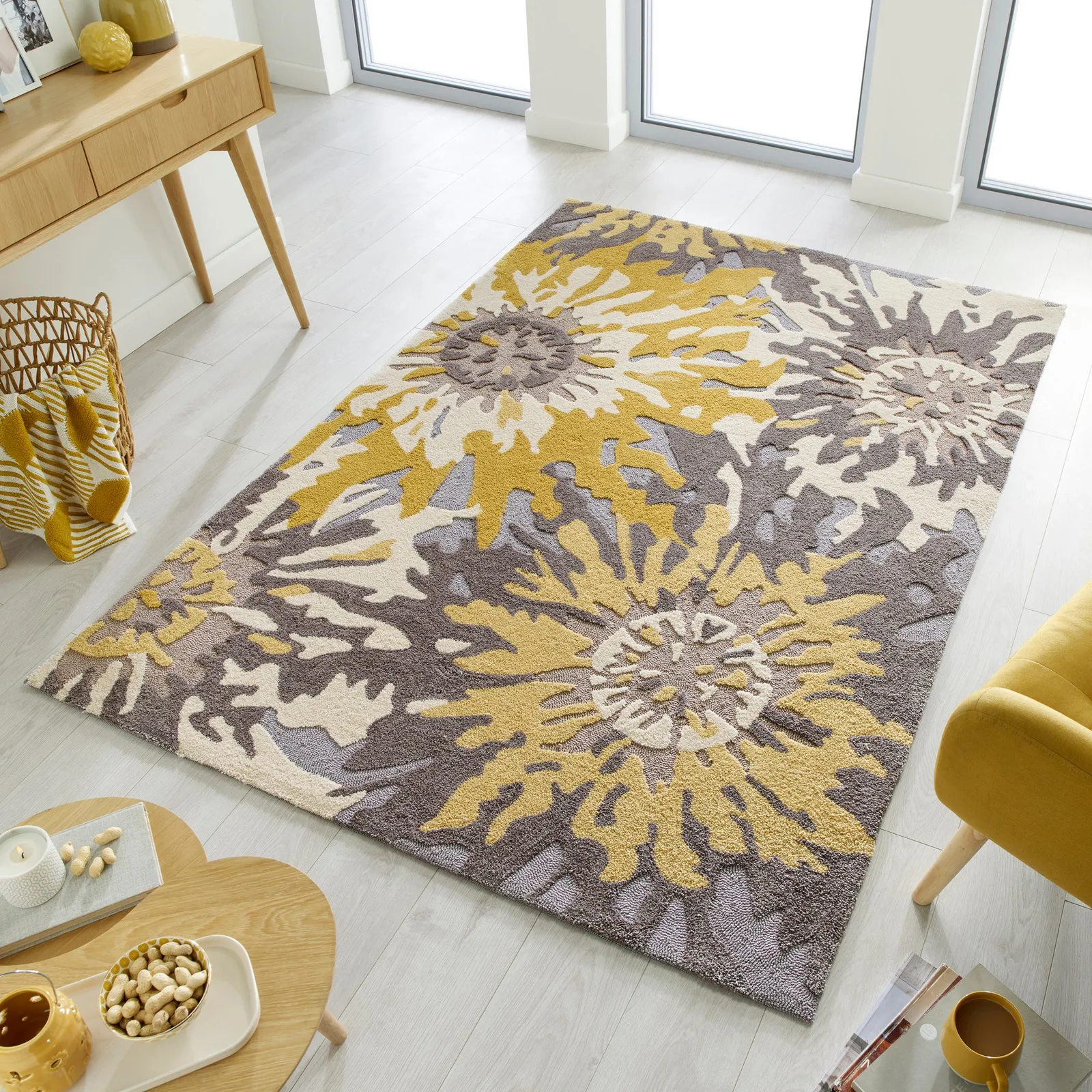 Soft Floral Rug Soft Floral Grey Ochre