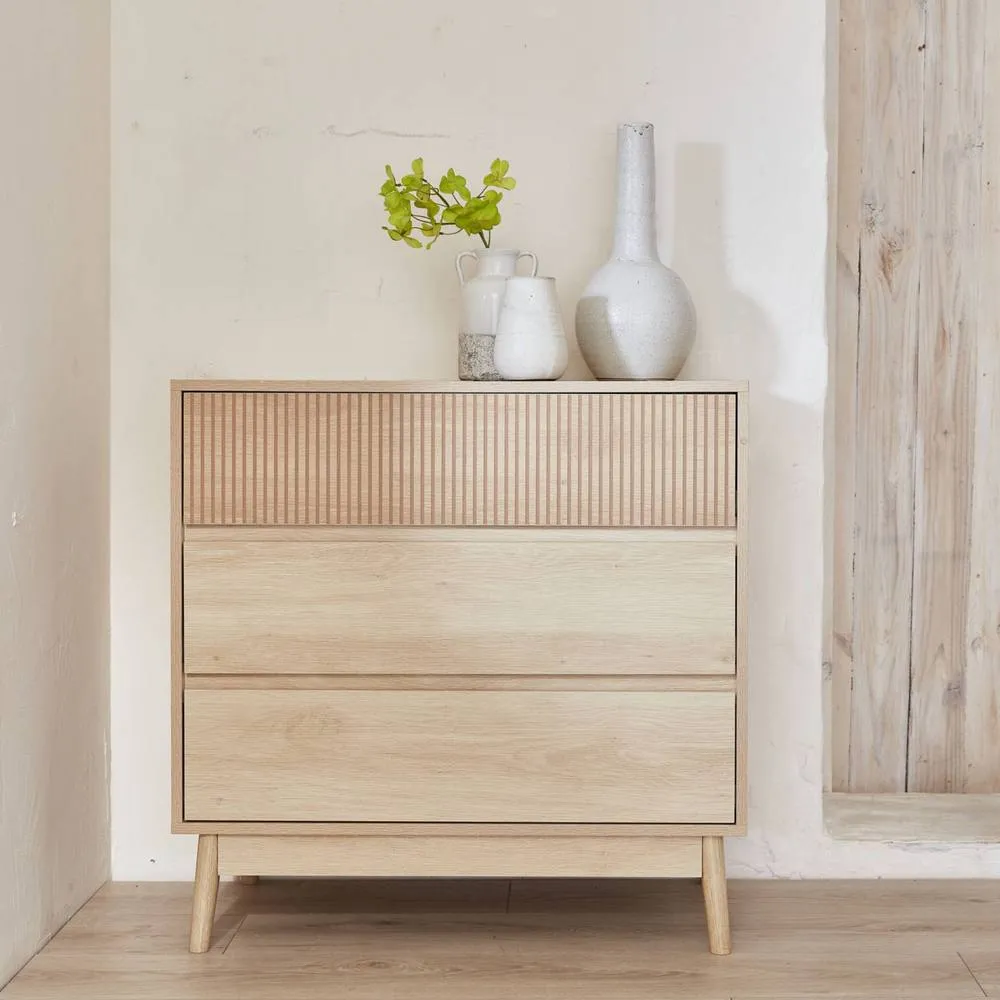 sweeek 3-drawer chest with grooved wooden detail in Beige 3