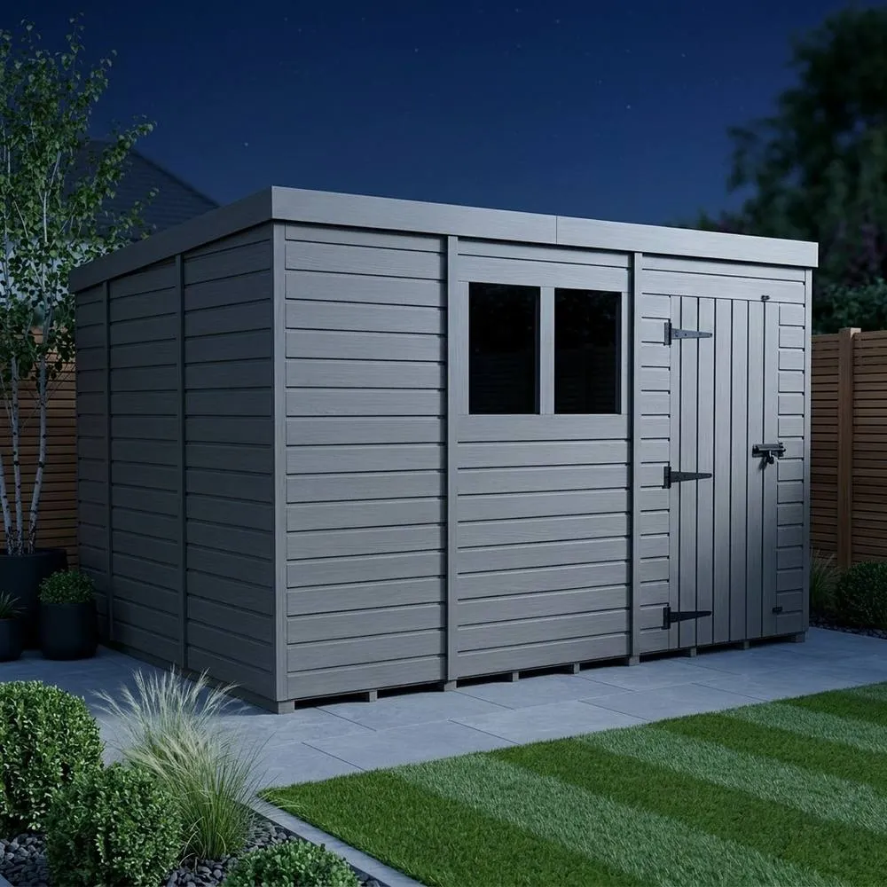 Buttercup Farm 13ft x 10ft Composite Pent Garden Shed Single Door With Windows in Grey 3
