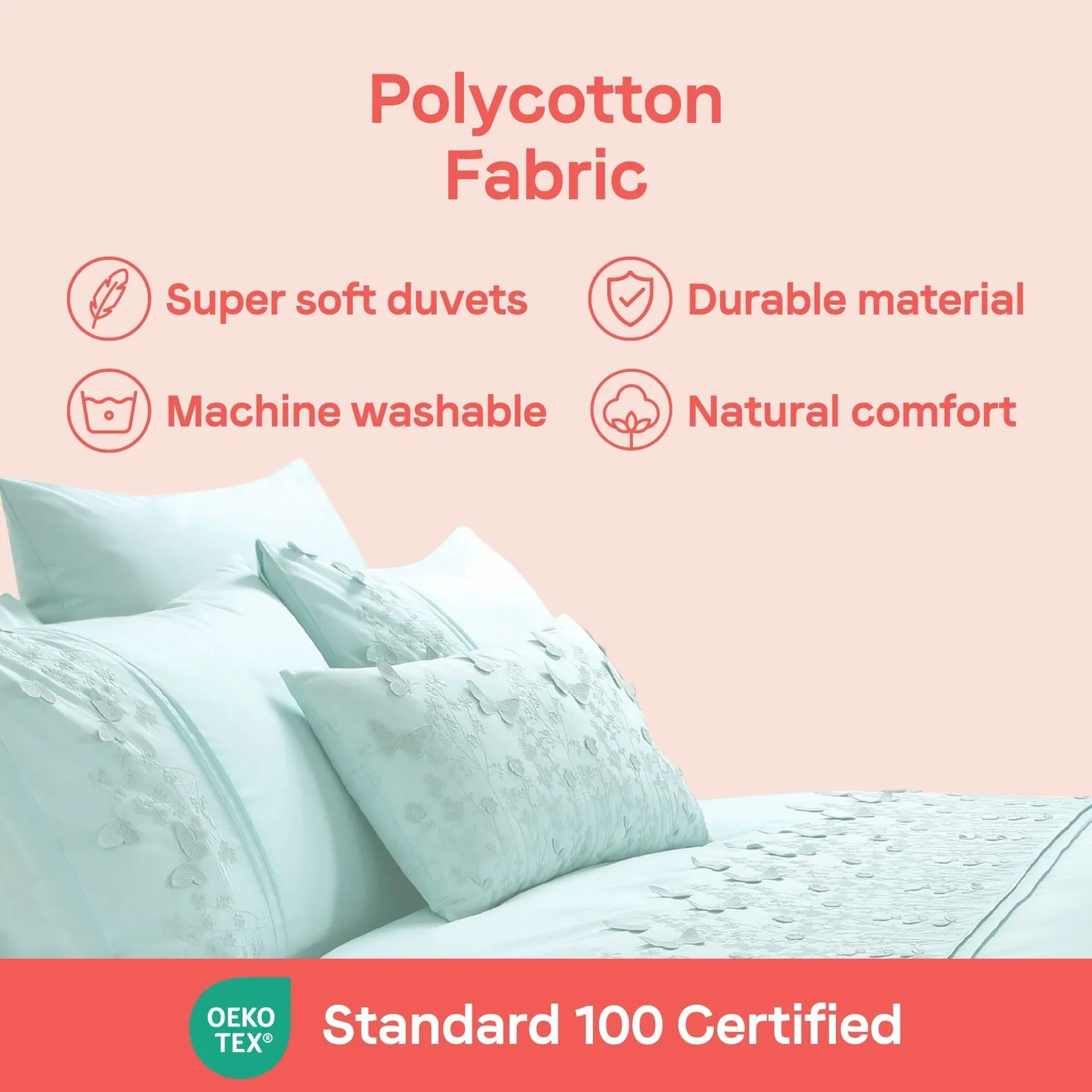 Rapport Home Papillon Polycotton Duvet Cover Set with Pillowcase in Duck Egg Blue 6