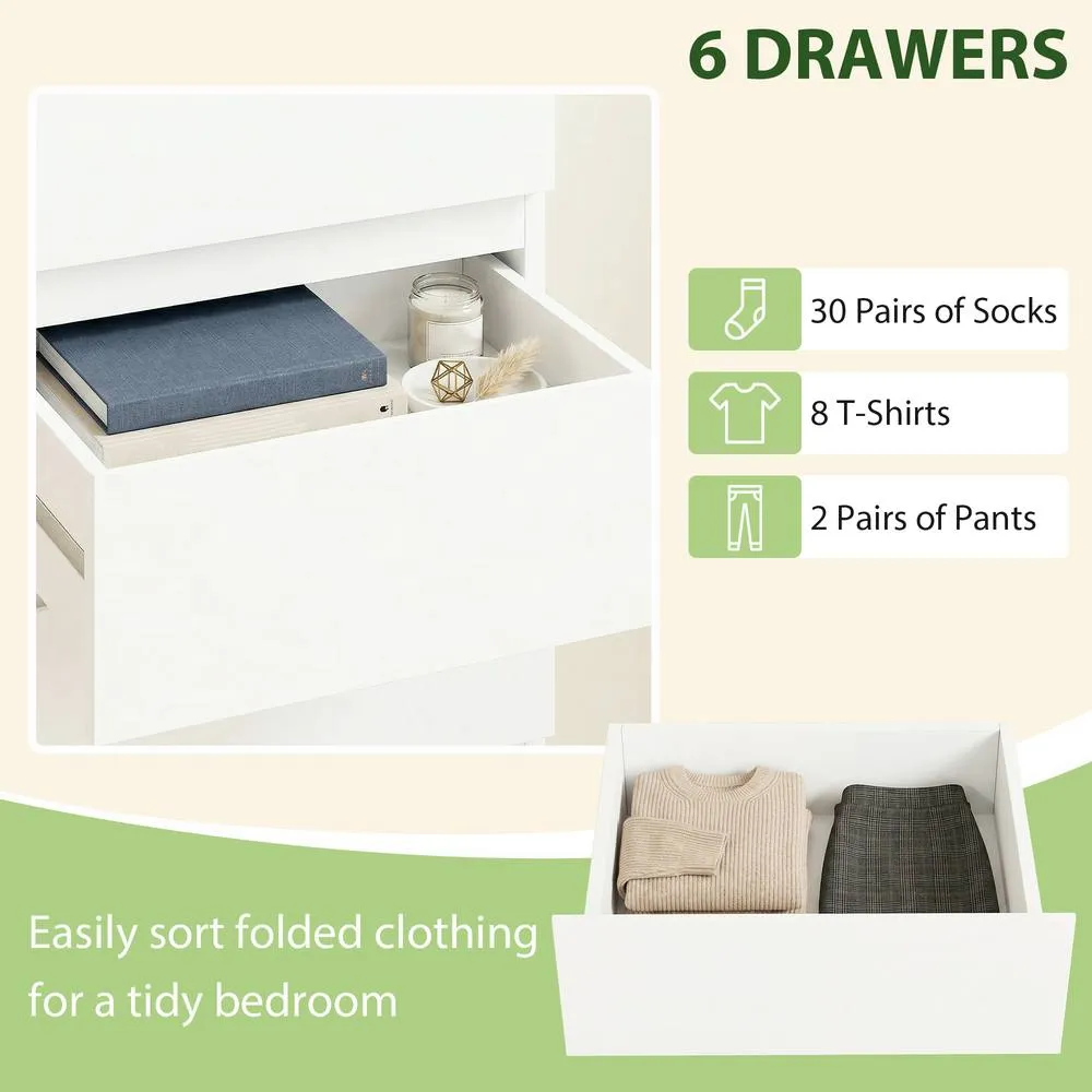 HOMCOM 6-Drawer Chest of Drawers for Bedroom, High Gloss White 5