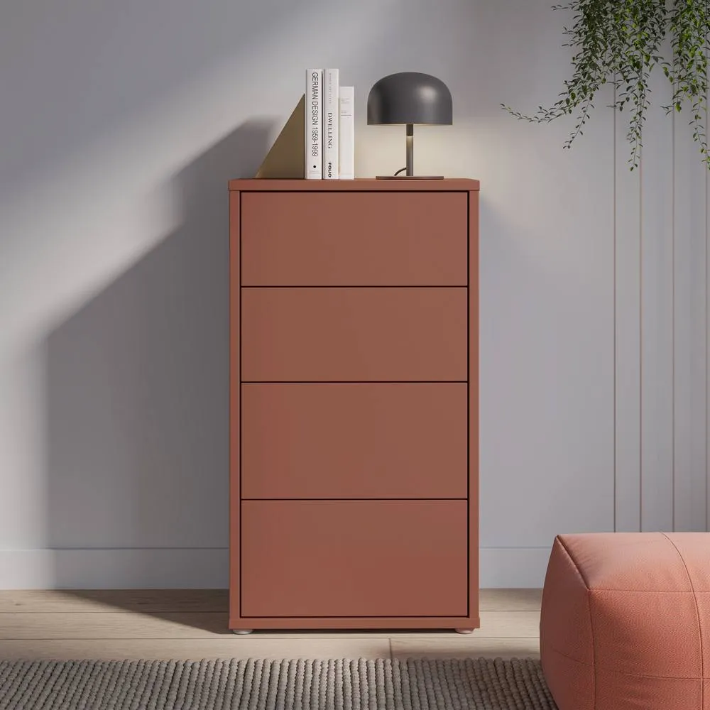 Furniture To Go Alice Springs Tall 4 Drawer Chest with Push-Open Drawers in Terracotta