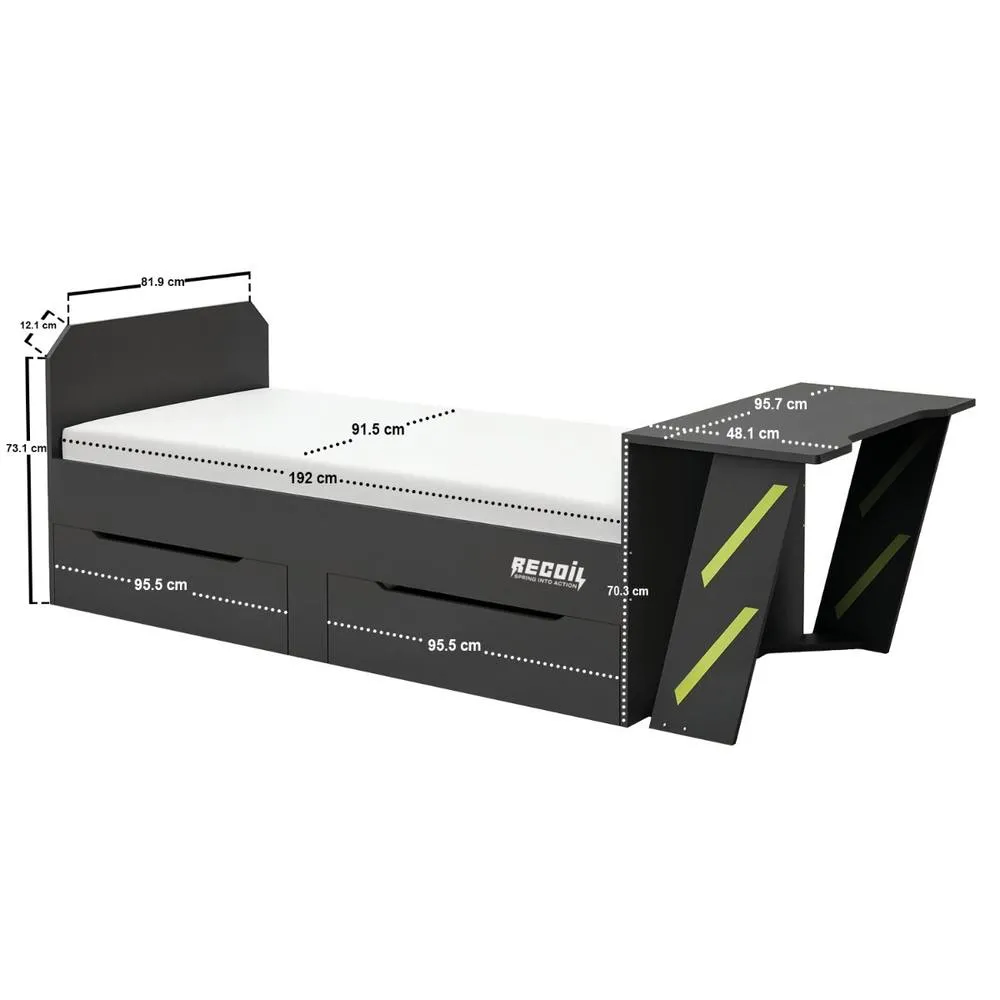 Flair Alister Gaming Single Bed with Desk Charcoal & Green 6