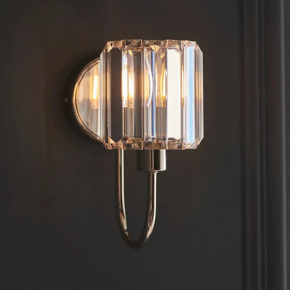 Endon Collection Berenice Glass Shade Wall Lamp Bright Nickel, Grey 2