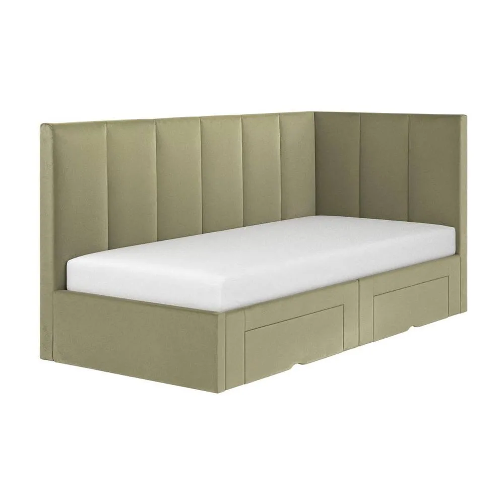 Flair Harley Corner Fabric Bed Frame with Storage Drawers in Green 4