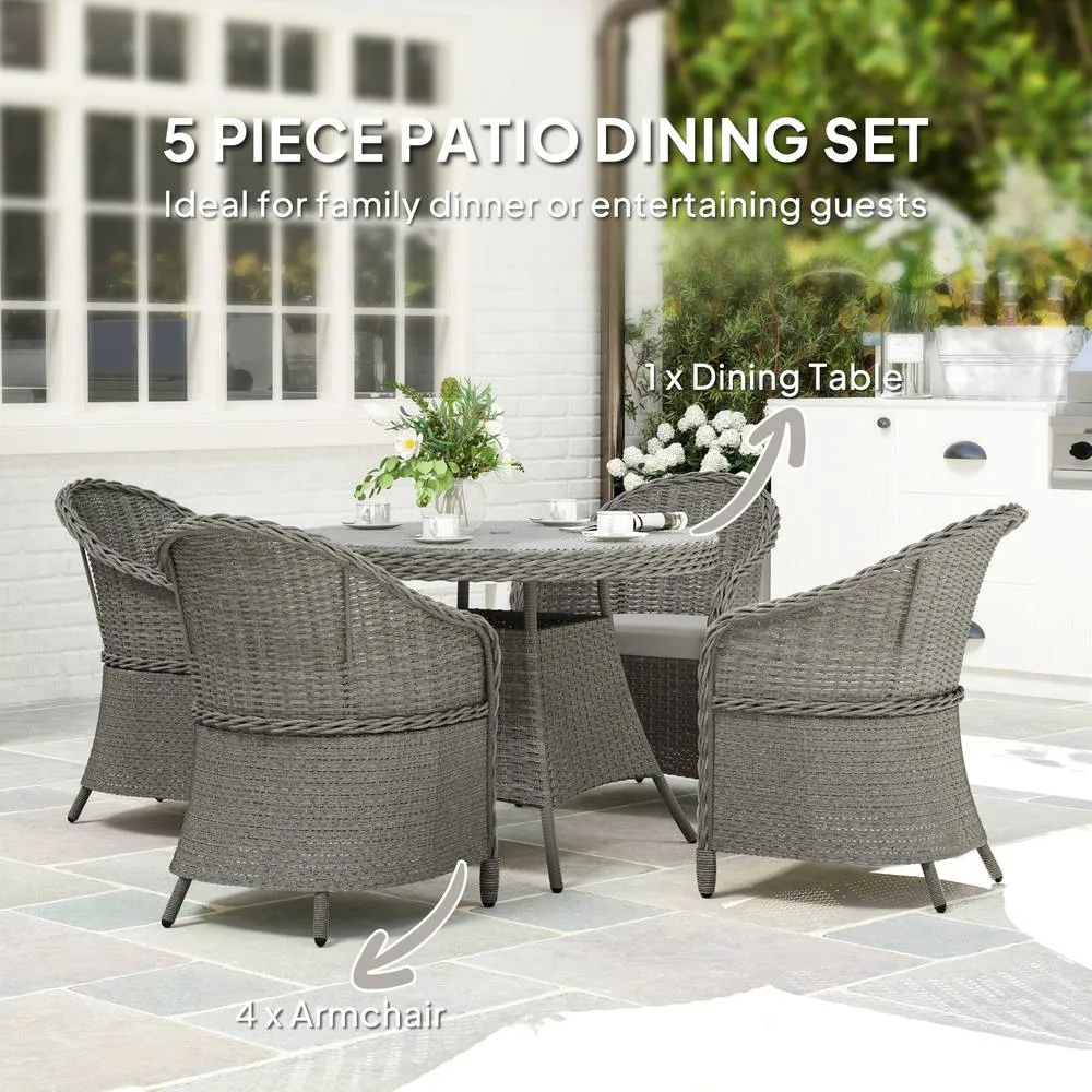 OUTSUNNY Rattan Dining Set for 4 with Cushions & Umbrella Hole, Grey 4