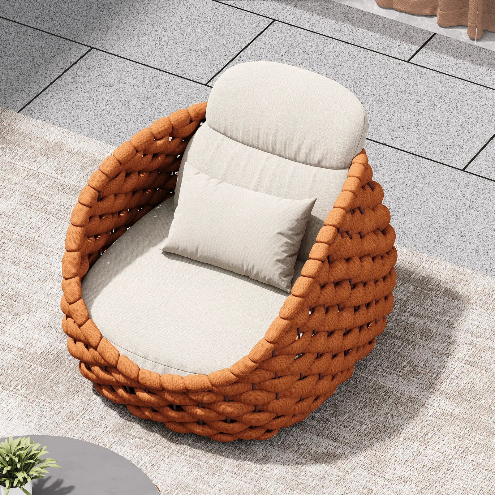 Cocaro Garden Aluminium & Rope Weave Swivel Lounge Chair in Orange