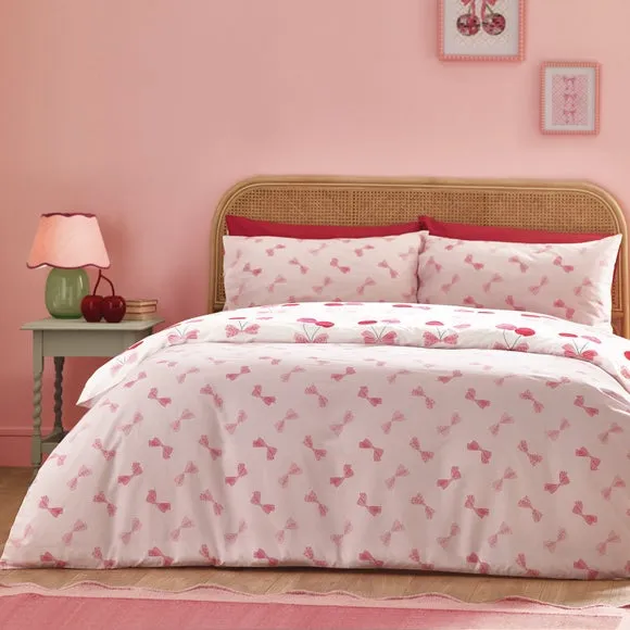 Catherine Lansfield Cherries and Bows Polycotton Duvet Cover & Pillowcase Set 3