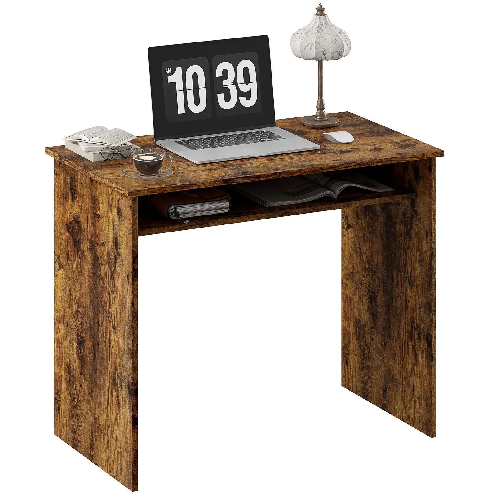 HOMCOM Computer Desk Writing Table Study Workstation Storage in Brown 2