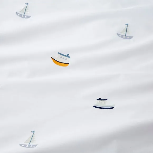 Embroidered Boats Cotton Duvet Cover and Pillowcase Set 4
