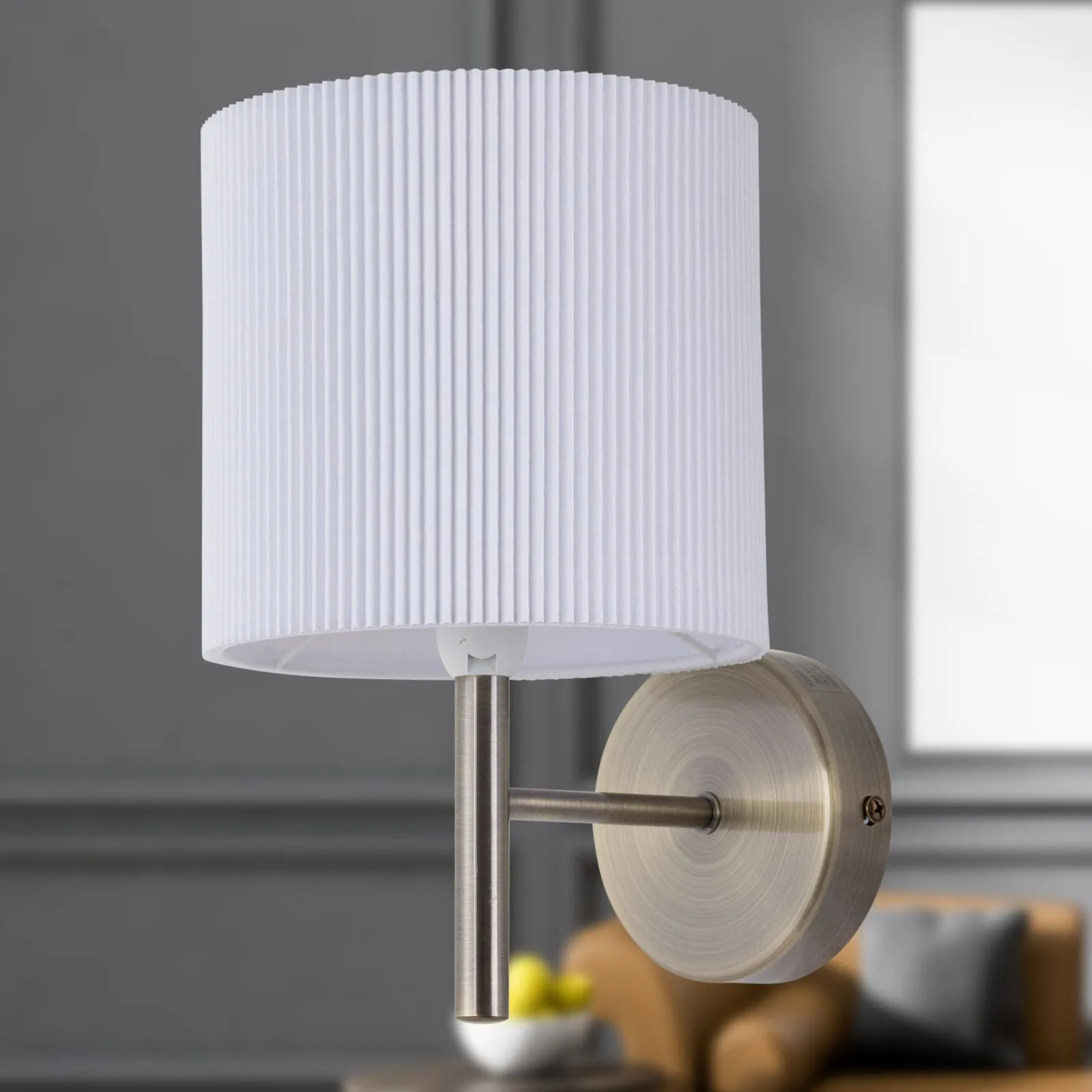 First Choice Lighting Brea - Antique Brass Wall Light with White Pleated Shade in Bronze 4