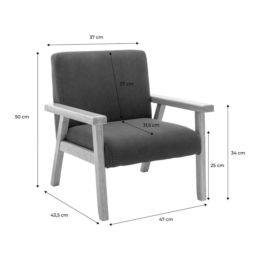 sweeek Children's scandi-style armchair, corduroy & rubberwood in Cream 5