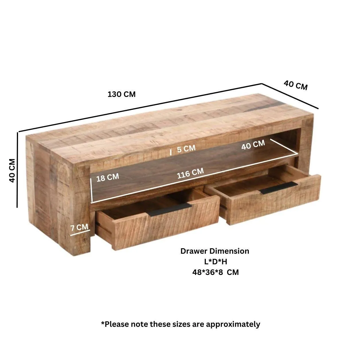 IH Design Bratton Mango Wooden Tv Stand With 2 Drawers in Brown 5