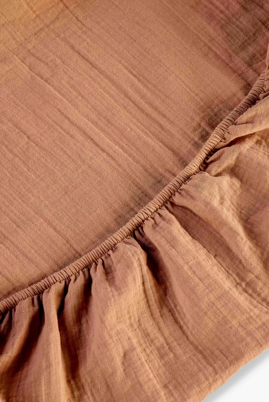 CHRISTY Double Layered Relaxed Retreat Luxury Cotton Bedding Fitted Sheets in Terracotta 4