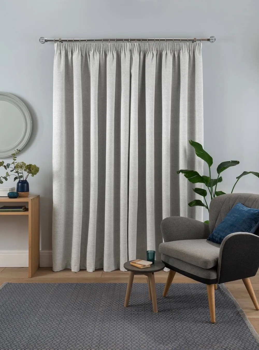 Smart Living Textured Rib Weave Pencil Pleat Blackout Curtains - 2 Panels in Grey 2