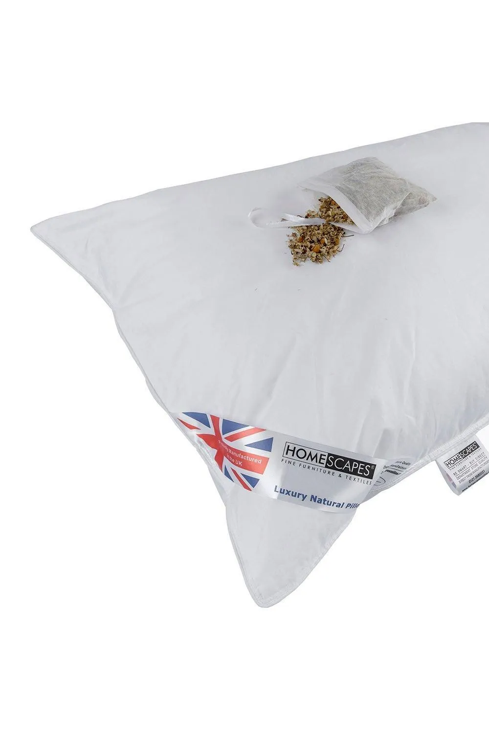 Homescapes Goose Feather & Down Camomile Pillow with Dried Camomile Insert in White 6