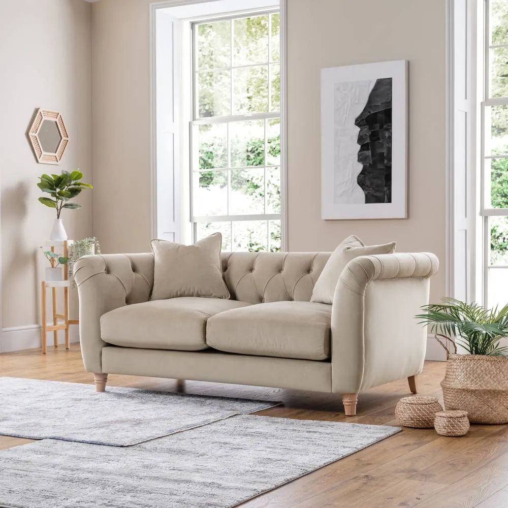 The Great Sofa Company Kensington 2-Seater Velvet Chesterfield Sofa in Cream 2