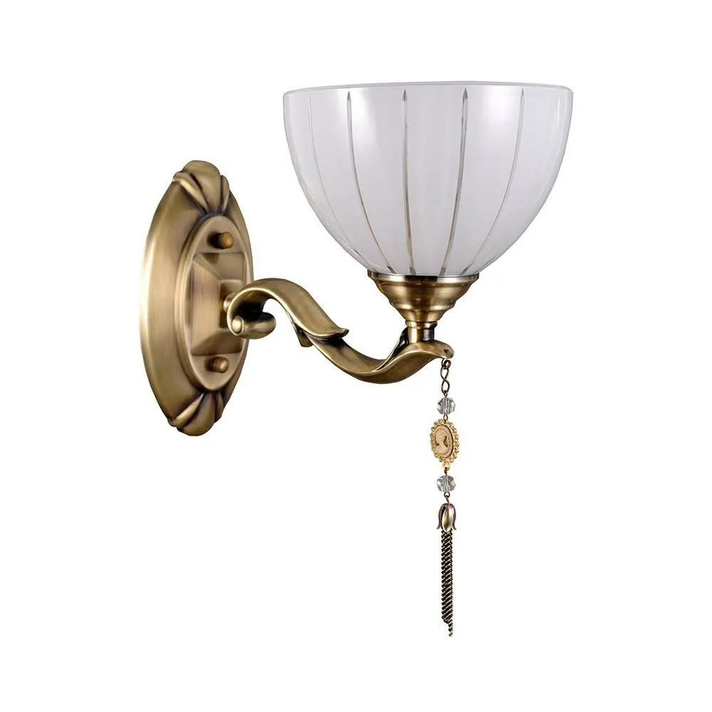 Netlighting Stylized Wall Lamp Golden 1 Light with Milky Glass Shade E27 in Gold