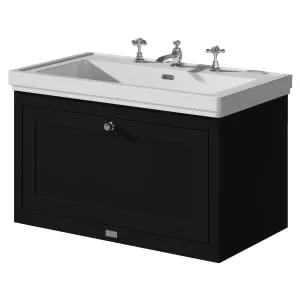 Bayswater Hartleigh Matt Black Traditional Wall Hung Vanity Unit & 3 Tap Hole Traditional Recessed Basin - 800mm 2