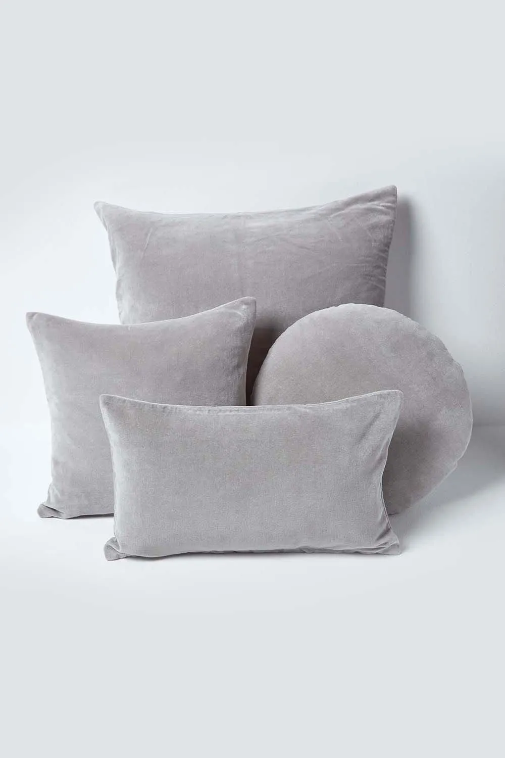Homescapes Velvet Cushion Cover 100% Cotton, Soft & Machine Washable in Light Grey 5