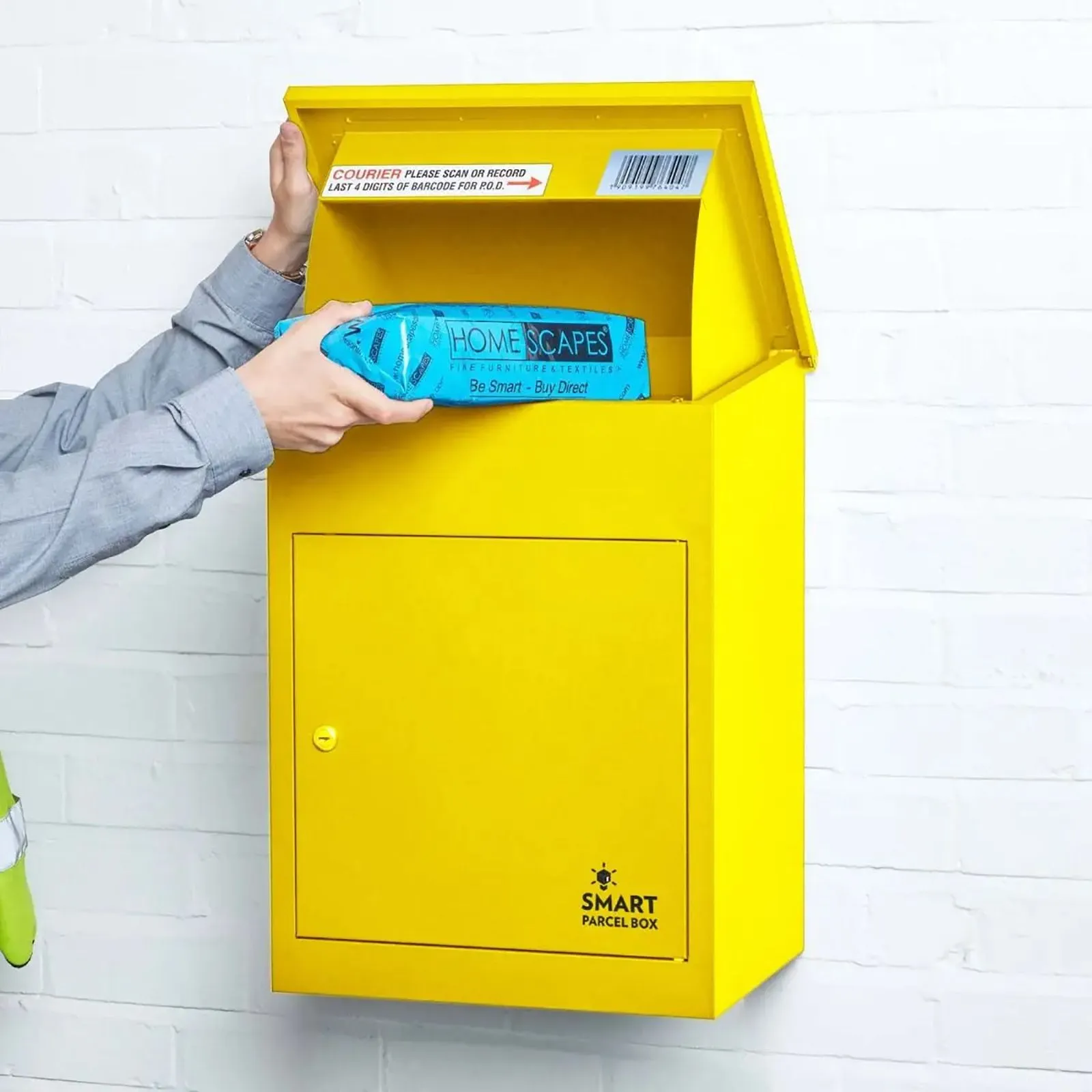 Homescapes Smart Parcel Box® Medium Front Access Secure Delivery Box in Yellow 1